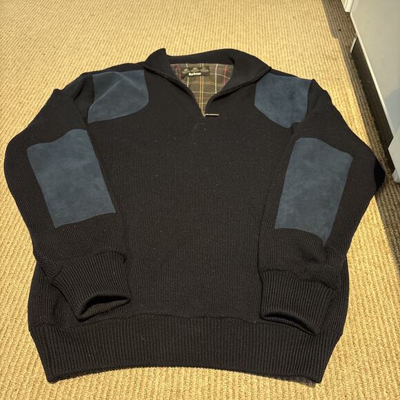Barbour Storm Jumper Mens L Knit Wool Sweater Quarter Zip Pullover Blue - Picture 1 of 10